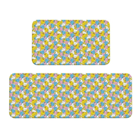 Logiee Colorful Rubber Duck 1 Print Kitchen Mats for Floor Sets of 2,Waterproof Kitchen Rugs,Non Slip Comfort Standing Mat Rug for Home,Runner,Sink,Office,Laundry