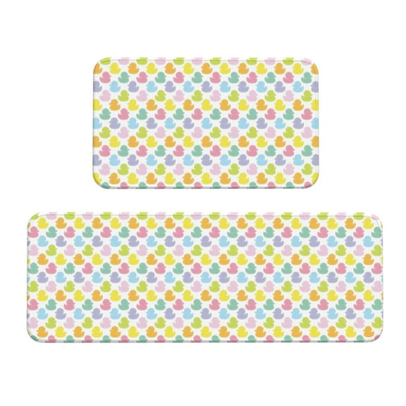 Logiee Colorful Rubber Duck Print Kitchen Mats for Floor Sets of 2,Waterproof Kitchen Rugs,Non Slip Comfort Standing Mat Rug for Home,Runner,Sink,Office,Laundry