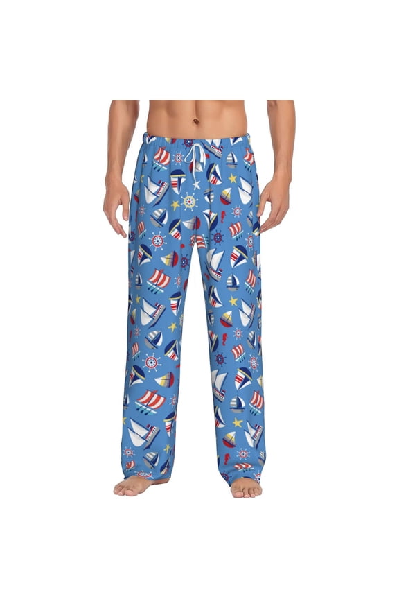 Colorful Sailing Ship Print Pajama Pants for Men,Men’s Pajama Bottoms,Mens PJ Pants with Pockets & Button Fly-3X-Large