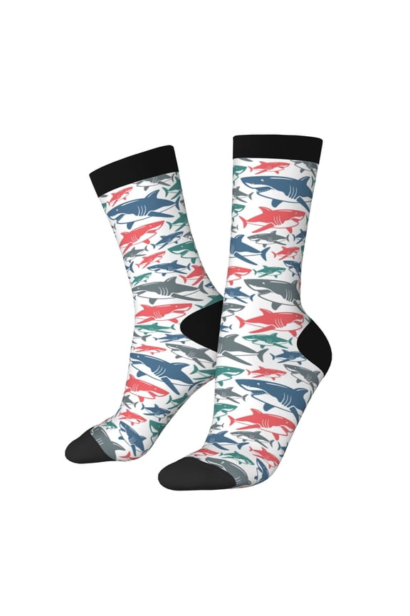 Colorful Shark Print Adult Socks for Men & Women,Calf Socks, Ankle Socks,Boots Socks,Breathable Casual Sock,Unisex Crew Socks