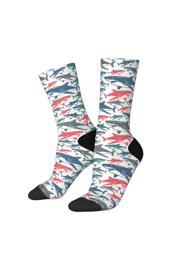 Colorful Shark Print Adult Socks for Men & Women,Calf Socks, Ankle Socks,Boots Socks,Breathable Casual Sock,Unisex Crew Socks