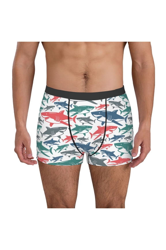 Colorful Shark Print Mens Boxer Briefs,Boxer Briefs for Men,Breathable Stretch Underwear,Boys Boxer Briefs-Large