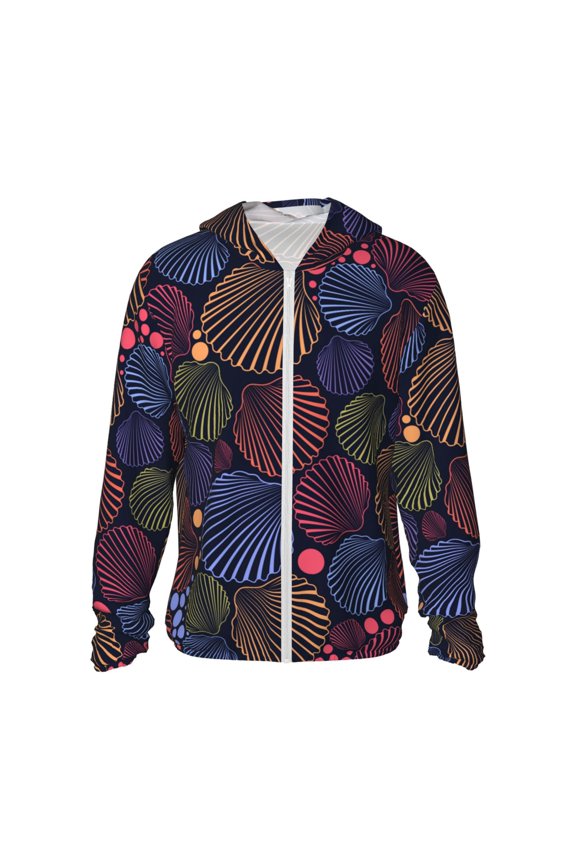 Colorful Shells Print Men's Women Light Jacket Full Zip Sun Protection Hoodie Long Sleeve Sun Shirts for Men Hiking Fishing Zip Pockets-3X-Large