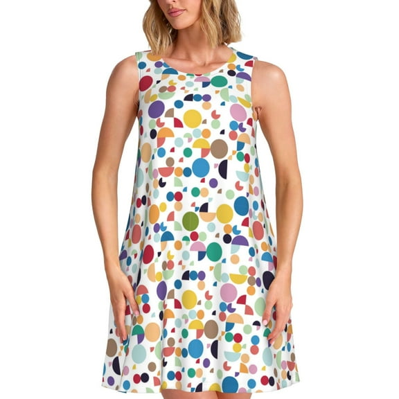 Logiee Colorful Spots Print Summer Dresses for Women,Beach Sleeveless Flowy Pocket Tshirt Tank Sundresses,Women's Sleeveless Dress