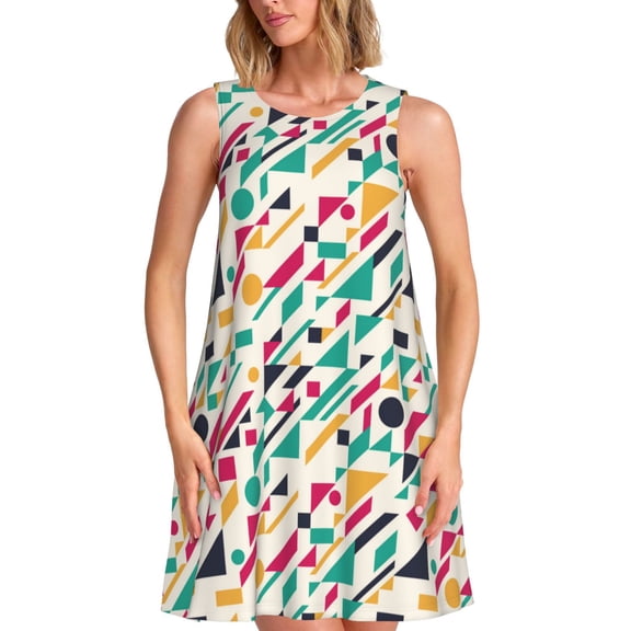 Logiee Colorful Spots Print Summer Dresses for Women,Beach Sleeveless Flowy Pocket Tshirt Tank Sundresses,Women's Sleeveless Dress