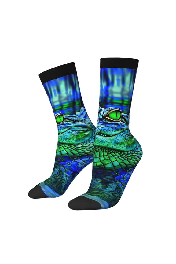 Colorful Stained Glass Crocodile Print Adult Socks for Men & Women,Calf Socks, Ankle Socks,Boots Socks,Breathable Casual Sock,Unisex Crew Socks