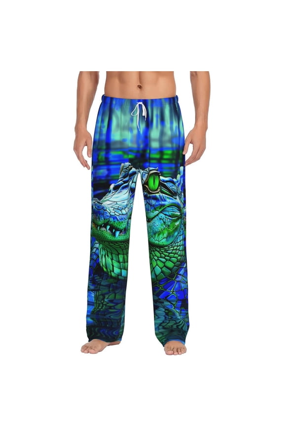 Colorful Stained Glass Crocodile Print Pajama Pants for Men,Men’s Pajama Bottoms,Mens PJ Pants with Pockets & Button Fly-XX-Large