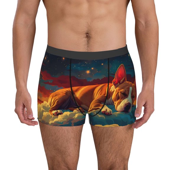 Logiee Colorful Starry Sky Sleep Dog Print Mens Boxer Briefs,Boxer Briefs for Men,Breathable Stretch Underwear,Boys Boxer Briefs-Medium