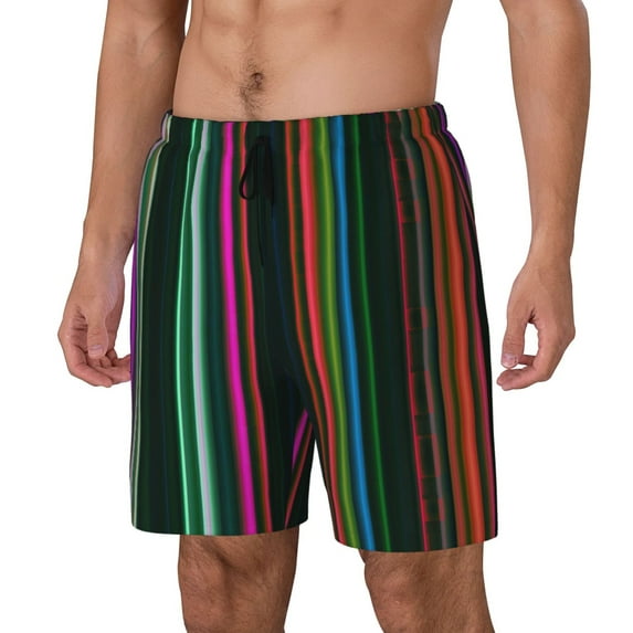 Logiee Colorful Stripes Print Men's Swim Trunk,Quick Dry Board Shorts ,Men's Swim Trunks with Compression Liner, Bathing Suits with Pockets-3X-Large