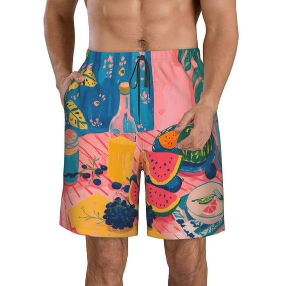 Logiee Colorful Summer Fruit Table Print Mens Swim Trunks Quick Dry Board Shorts,Breathable Hawaii Beach Shorts Swimwear Bathing Suits-XX-Large