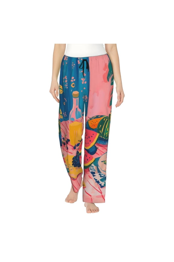 Colorful Summer Fruit Table Print Women Pajama Pants,Comfy Pj Bottom with Pockets & Drawstring,Stretch Casual Sleepwear-XX-Large