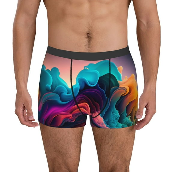 Logiee Colorful Surreal Landscape Print Mens Boxer Briefs,Boxer Briefs for Men,Breathable Stretch Underwear,Boys Boxer Briefs-Medium