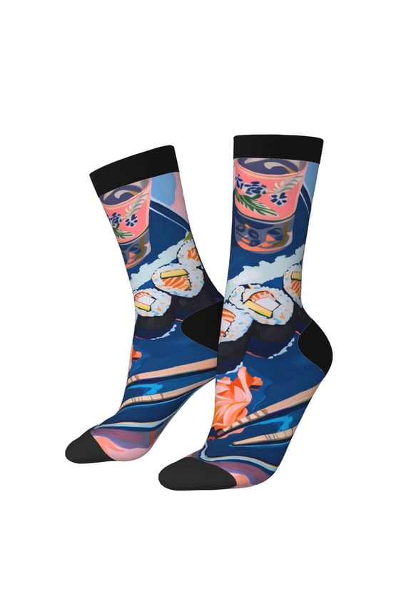 Colorful Sushi Food Art Print Adult Socks for Men & Women,Calf Socks, Ankle Socks,Boots Socks,Breathable Casual Sock,Unisex Crew Socks