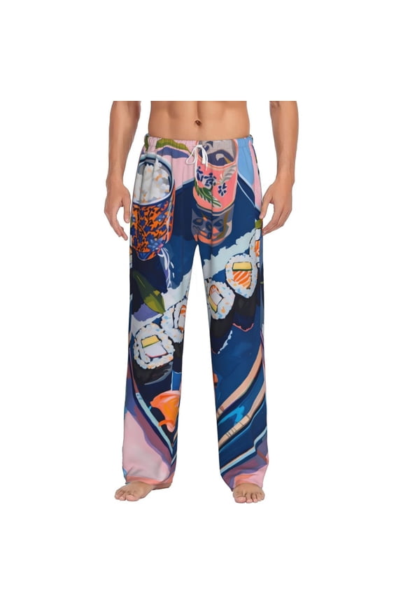 Colorful Sushi Food Art Print Pajama Pants for Men,Men’s Pajama Bottoms,Mens PJ Pants with Pockets & Button Fly-Medium