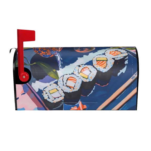 Logiee Colorful Sushi Food Art Print Post Letter Box Wrap Decor, Mailbox Cover Suitable for Standard Mailbox and Large Size Mailbox,Outdoor Yard Decoration-25.5x21 in