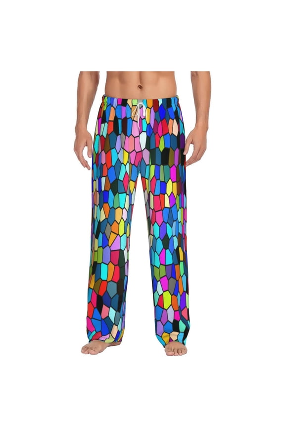 Colorful Tie Dye Stained Glass 2 Print Pajama Pants for Men,Men’s Pajama Bottoms,Mens PJ Pants with Pockets & Button Fly-3X-Large