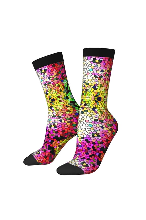 Colorful Tie Dye Stained Glass 3 Print Adult Socks for Men & Women,Calf Socks, Ankle Socks,Boots Socks,Breathable Casual Sock,Unisex Crew Socks