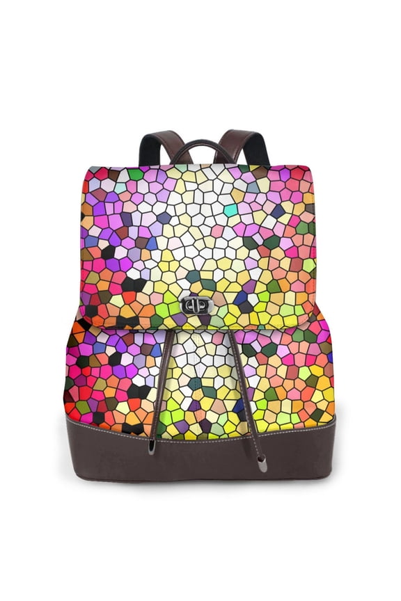 Logiee Colorful Tie Dye Stained Glass 3 Print Backpack Purse for Women,Fashion Leather Backpack Purse,Women's Leather Backpack for Work College Travel