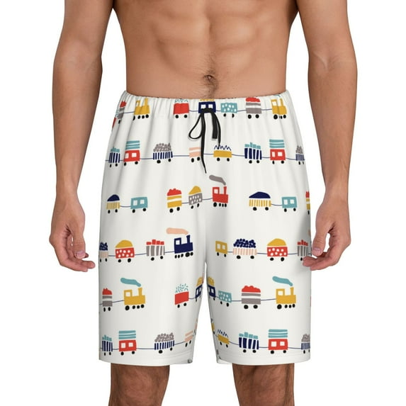 Logiee Colorful Trains Print Men's Pajama Shorts with Drawstring & Pockets,Sleep Shorts for Men,Sleepwear Bottoms,Elastic Waistband Loungewear-3X-Large