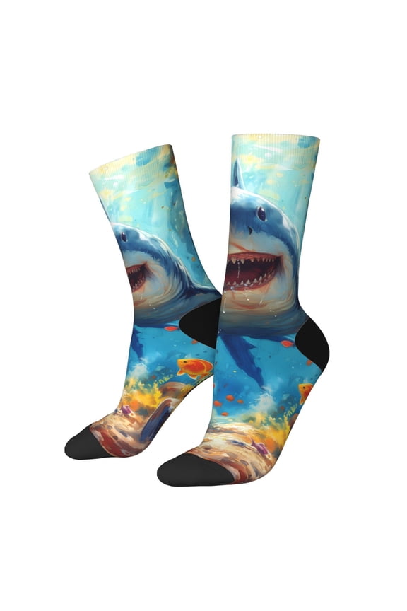 Colorful Underwater Shark Print Adult Socks for Men & Women,Calf Socks, Ankle Socks,Boots Socks,Breathable Casual Sock,Unisex Crew Socks