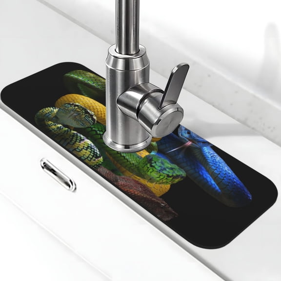 Logiee Colorful Viper Snake Print Kitchen Sink Splash Guard Faucet Mat for Splash Guard Behind Faucet Drip Catcher for Kitchen,Bathroom,Sink Mat,Dish Drying Mat,Bathroom-15" X 5.5"