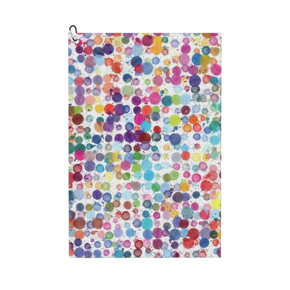 Logiee Colorful Watercolor Dots Print Golf Towels,16" x 24" Portable Golf Towel for Golf Bag with Carabiner Clip to Quickly Remove Sand,Mud and Sweat
