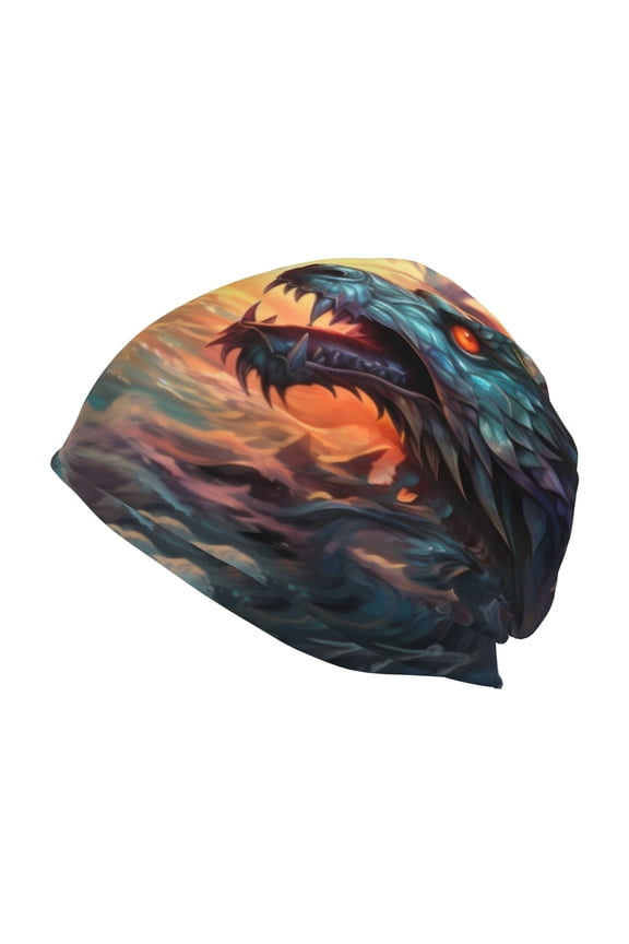 Colorful Wave Dragon Head Print Unisex Knit Beanie for Men Women Winter Hat,Beanies Skull Caps