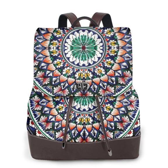 Logiee Colorful With Blue Oriental Print Backpack Purse for Women,Fashion Leather Backpack Purse,Women's Leather Backpack for Work College Travel