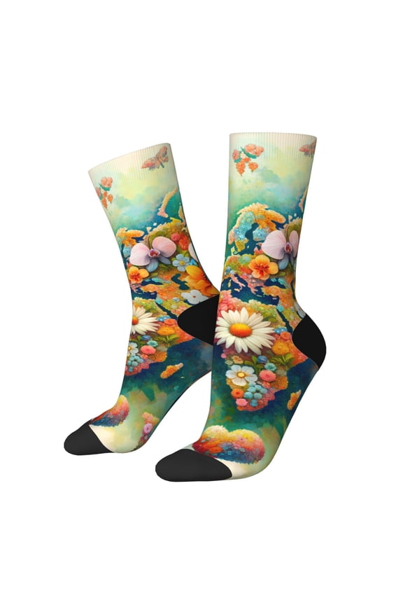 Colorful World Map Print Adult Socks for Men & Women,Calf Socks, Ankle Socks,Boots Socks,Breathable Casual Sock,Unisex Crew Socks