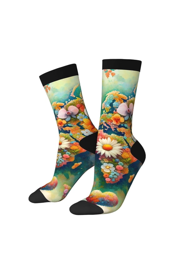 Colorful World Map Print Adult Socks for Men & Women,Calf Socks, Ankle Socks,Boots Socks,Breathable Casual Sock,Unisex Crew Socks