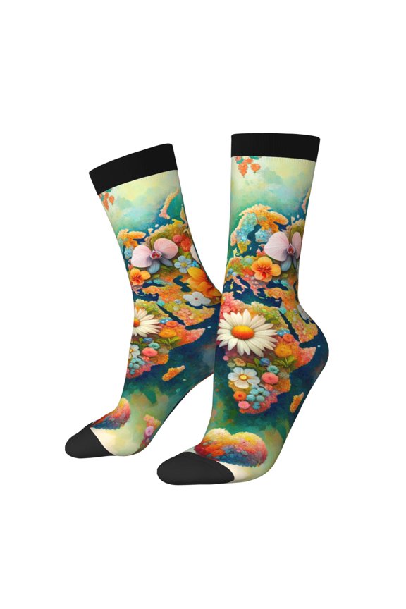 Colorful World Map Print Adult Socks for Men & Women,Calf Socks, Ankle Socks,Boots Socks,Breathable Casual Sock,Unisex Crew Socks
