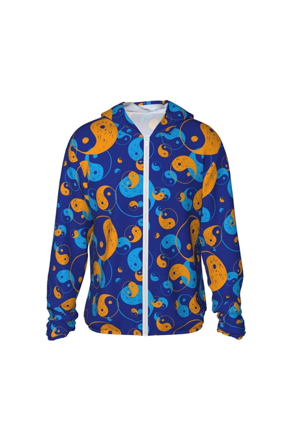 Colorful Yin Yang Print Men's Women Light Jacket Full Zip Sun Protection Hoodie Long Sleeve Sun Shirts for Men Hiking Fishing Zip Pockets-Small