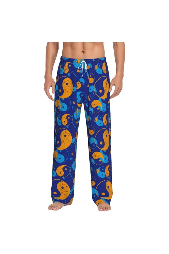 Colorful Yin Yang Print Pajama Pants for Men,Men’s Pajama Bottoms,Mens PJ Pants with Pockets & Button Fly-Large