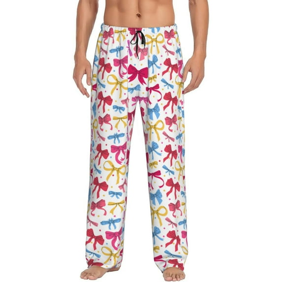 Logiee Colorful bows Print Pajama Pants for Men,Men’s Pajama Bottoms,Mens PJ Pants with Pockets & Button Fly-XX-Large