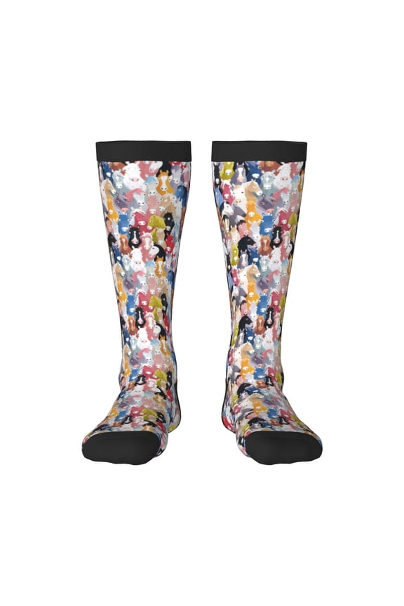 Colourful Horses Print Gift Stocking Stuffers,Adult Stockings,Novelty Socks,Funny Socks Birthday Running Walking Sleeping