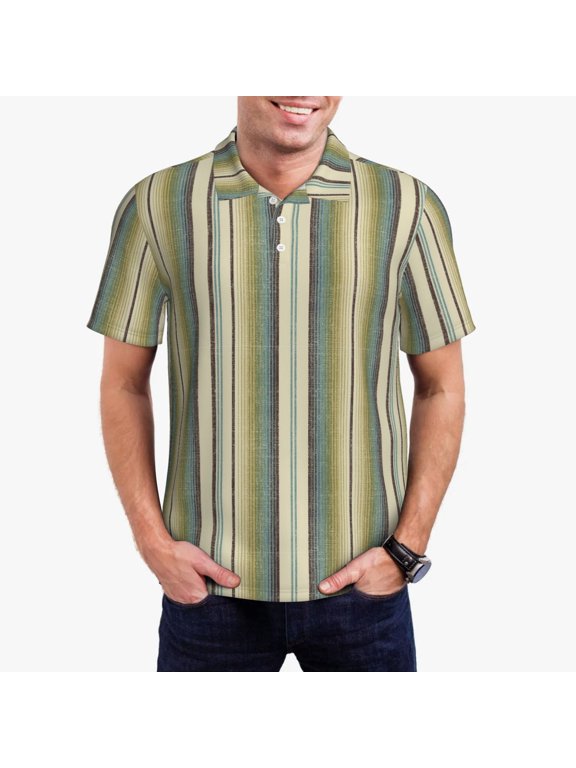 Colourful stripes Print Mens Polo Shirts,Mens Golf Polo Shirts,Short Sleeve Casual Polo Shirts for Men,Summer Fashion Beach Shirts-Large