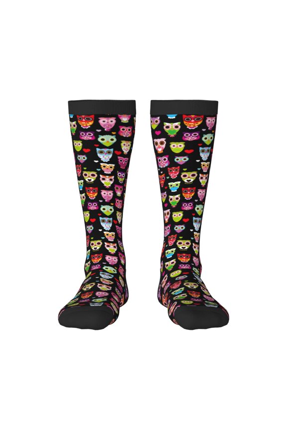 Colourfull Owl Print Gift Stocking Stuffers,Adult Stockings,Novelty Socks,Funny Socks Birthday Running Walking Sleeping