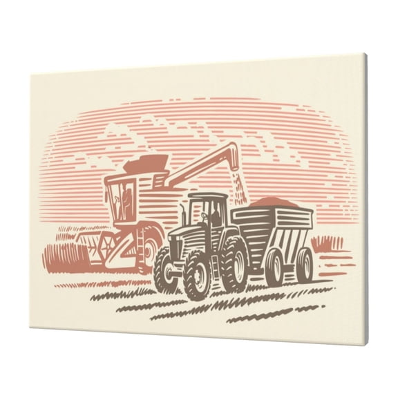 Logiee Combine harvester working with tractor Print Canvas Wall Art,Canvas Picture Prints with Frame, Wall Art Decorative,Canvas Decorative,Suitable for Living Room Bedroom Office Room 30x40