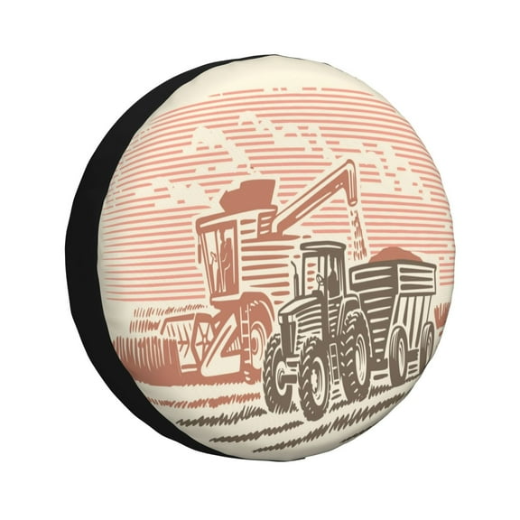 Logiee Combine harvester working with tractor Print Spare Tire Cover, Universal Wheel Protectors,Waterproof Dust-Proof UV Sun Wheel Tire Cover,Fit for SUV, RV, Travel Trailer, Truck-15 inch