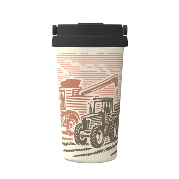 Logiee Combine harvester working with tractor Print Stainless Steel Coffee Tumbler, Travel Coffee Mug, Insulated Coffee Mug with Lid, Spill Proof Coffee Cup, Portable Thermal Mug
