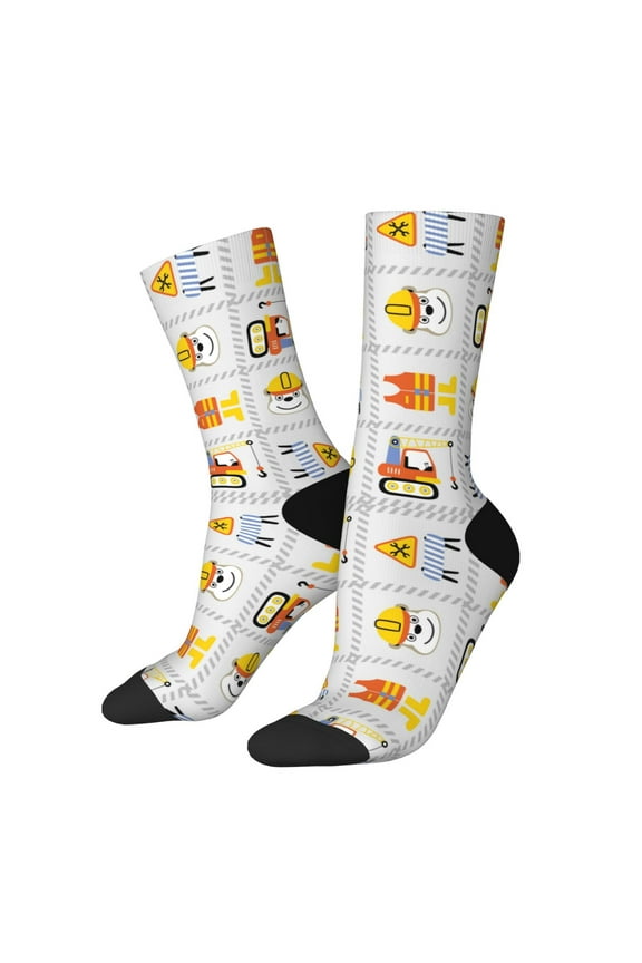 Construction Equipments Worker Print Adult Socks for Men & Women,Calf Socks, Ankle Socks,Boots Socks,Breathable Casual Sock,Unisex Crew Socks