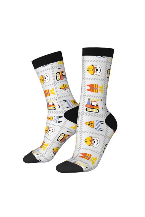 Construction Equipments Worker Print Adult Socks for Men & Women,Calf Socks, Ankle Socks,Boots Socks,Breathable Casual Sock,Unisex Crew Socks