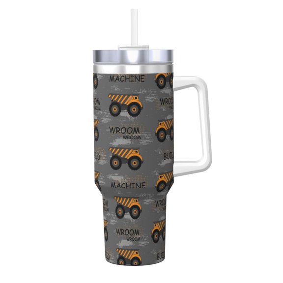 Logiee Construction Machines Print 40OZ Ice Bully Cup with Handle and Straw, Double Wall Stainless Steel Tumbler,Travel Coffee Cup with Lid, Summer Insulation and Cooling Cup
