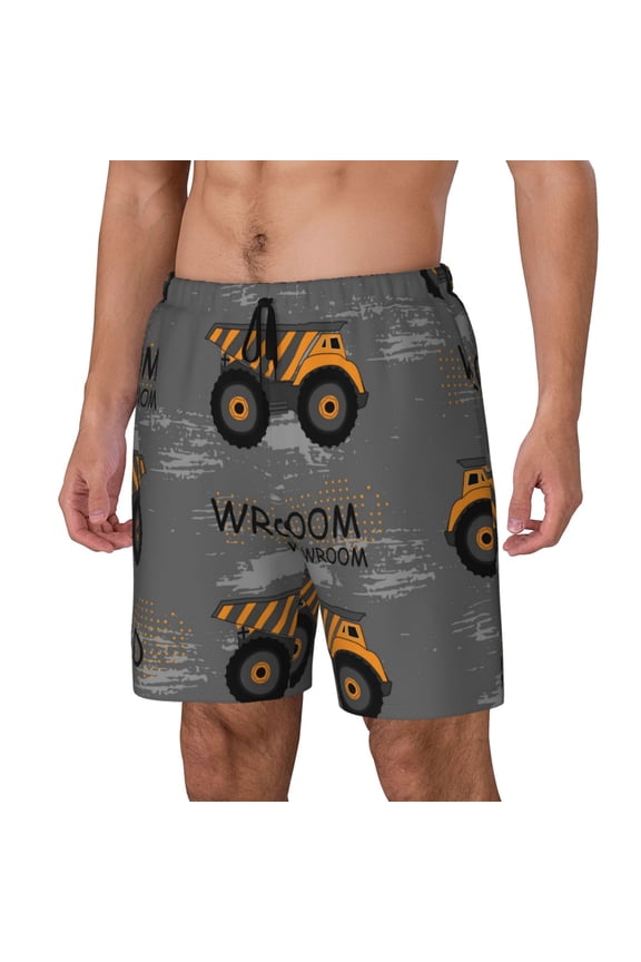 Construction Machines Print Men's Swim Trunk,Quick Dry Board Shorts ,Men's Swim Trunks with Compression Liner, Bathing Suits with Pockets-Medium