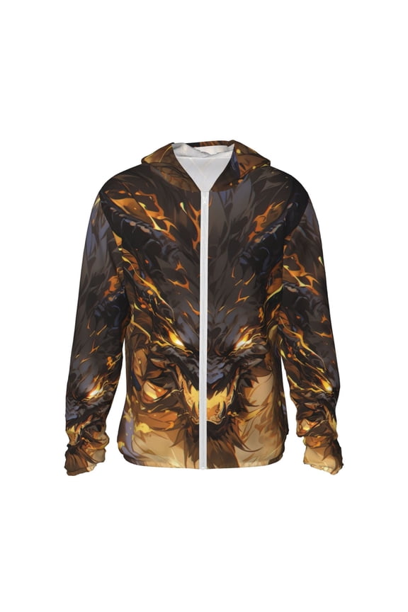 Cool Black Gold Dragon Print Men's Women Light Jacket Full Zip Sun Protection Hoodie Long Sleeve Sun Shirts for Men Hiking Fishing Zip Pockets-3X-Large
