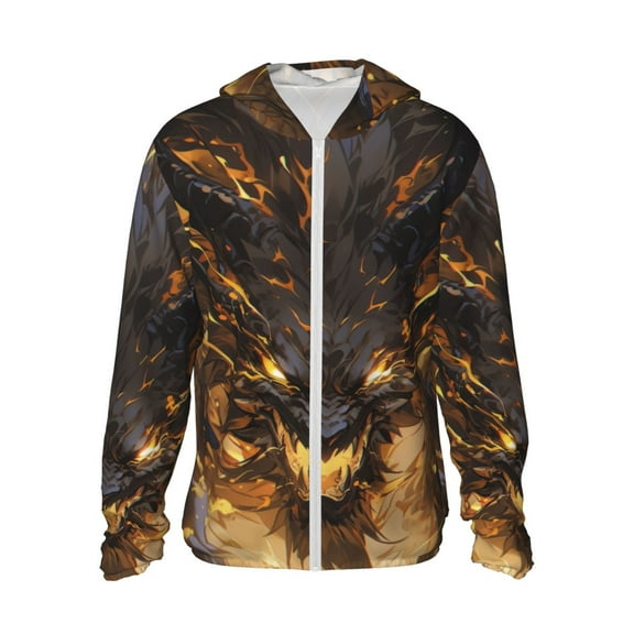 Logiee Cool Black Gold Dragon Print Men's Women Light Jacket Full Zip Sun Protection Hoodie Long Sleeve Sun Shirts for Men Hiking Fishing Zip Pockets-XX-Large