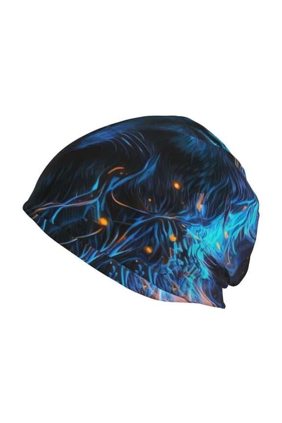 Cool Blue Light Wolf Print Unisex Knit Beanie for Men Women Winter Hat,Beanies Skull Caps