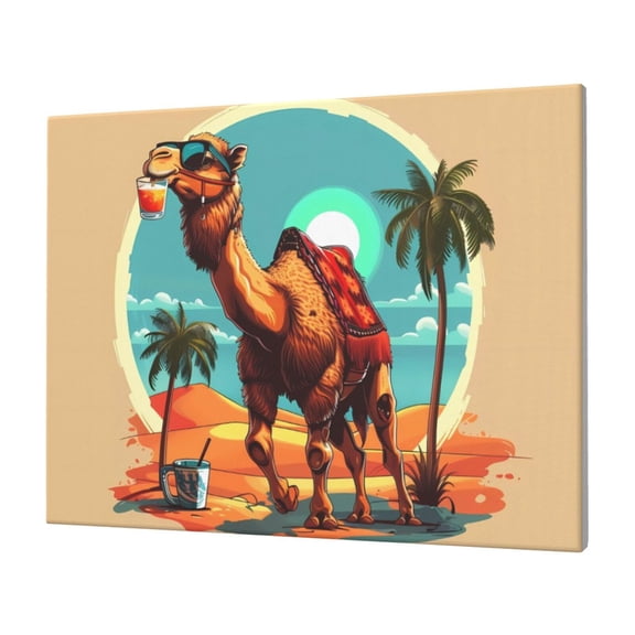 Logiee Cool Camel Oasis Vibes Print Canvas Wall Art,Canvas Picture Prints with Frame, Wall Art Decorative,Canvas Decorative,Suitable for Living Room Bedroom Office Room 30x40