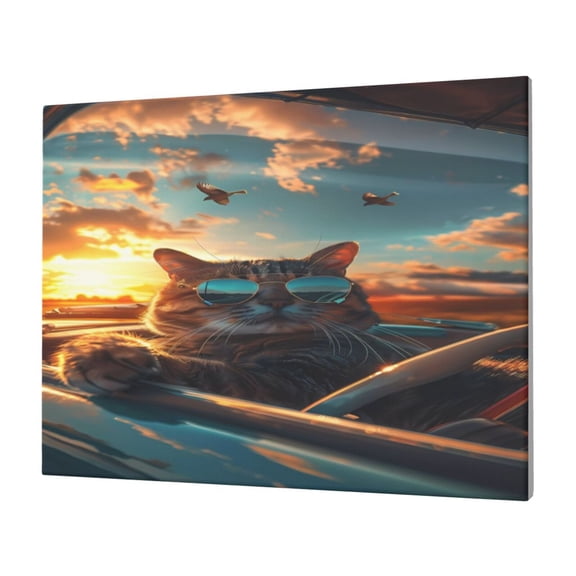Logiee Cool Cat Driving Sunset Print Canvas Wall Art,Canvas Picture Prints with Frame, Wall Art Decorative,Canvas Decorative,Suitable for Living Room Bedroom Office Room 30x40