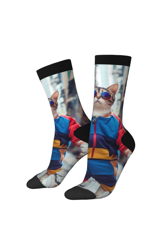Cool Cat In Sunglasses Print Adult Socks for Men & Women,Calf Socks, Ankle Socks,Boots Socks,Breathable Casual Sock,Unisex Crew Socks